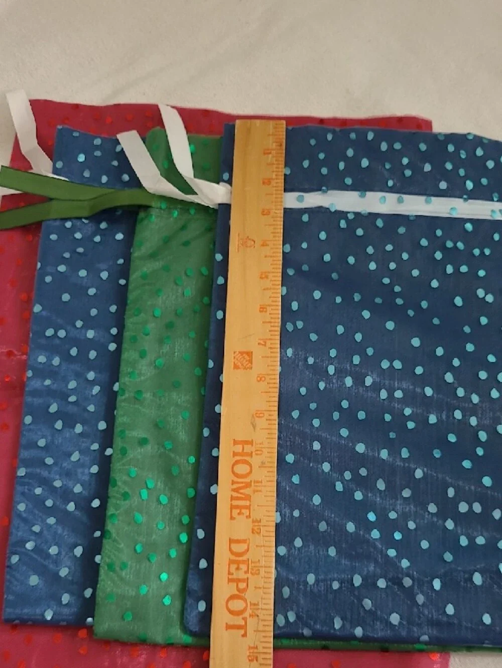 Reusable Amazon Gift Bags - Dots Sheer Drawstring Red Green Blue